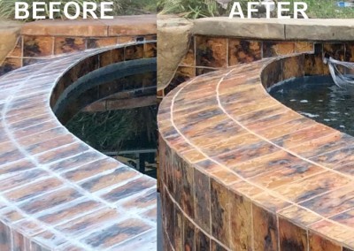 Pool Tile Restoration: Pool Tile and Grout Cleaned Before & After by Alex Stone and Tile Services, Los Angeles, San Fernando Valley.