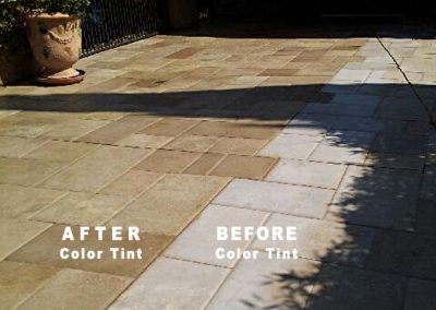 Tinting a stone patio in Los Angeles - stone patio pavers tinting-in-progress by Alex Stone and Tile Services.