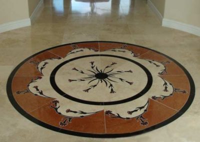 Marble Floor Cleaning Service - Marble Floor with Medallion Cleaned, Sealed and Polished by Alex Stone and Tile Services, Los Angeles.